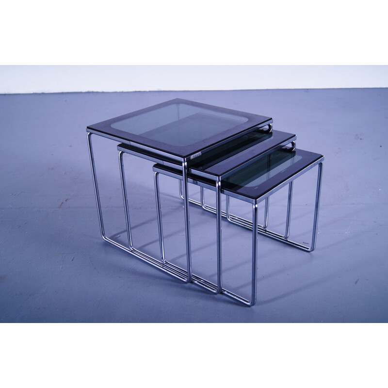 Vintage Smoked Two-tone Glass Nesting Tables Brabantia 