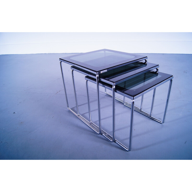 Vintage Smoked Two-tone Glass Nesting Tables Brabantia 