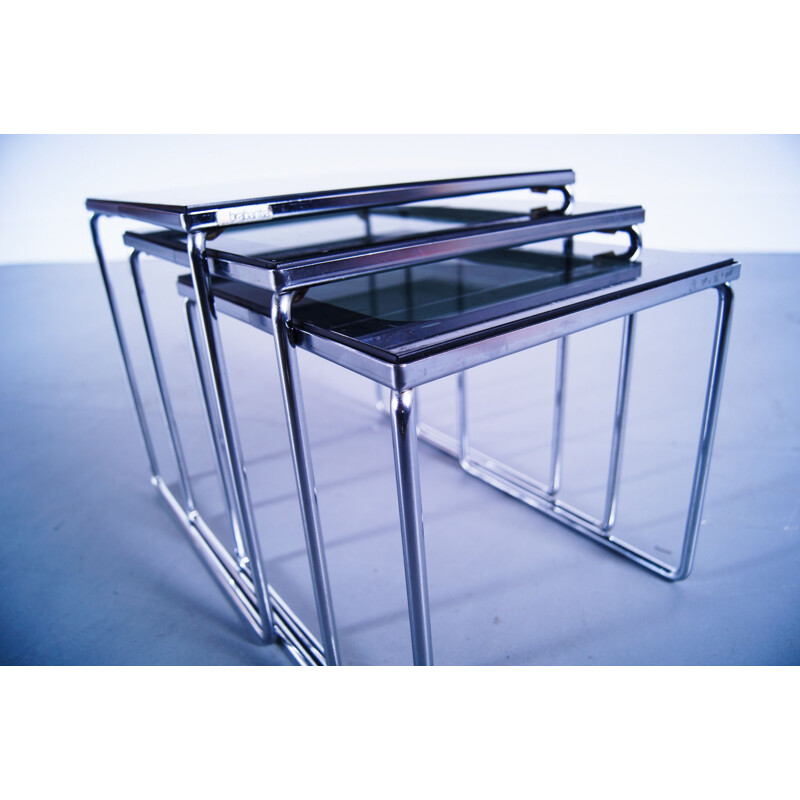 Vintage Smoked Two-tone Glass Nesting Tables Brabantia 