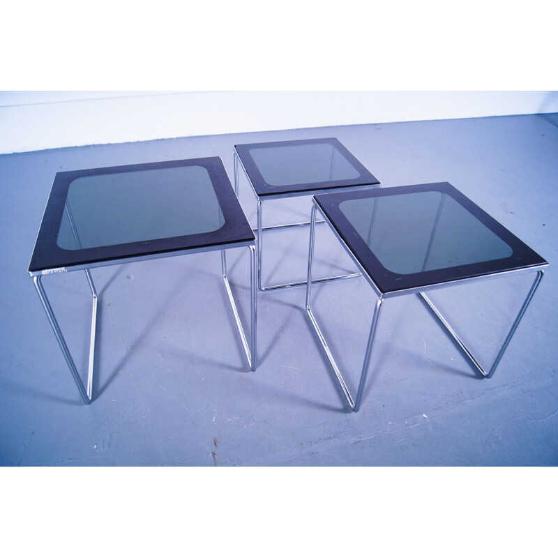 Vintage Smoked Two-tone Glass Nesting Tables Brabantia 