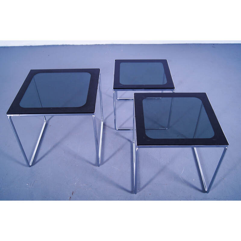 Vintage Smoked Two-tone Glass Nesting Tables Brabantia 