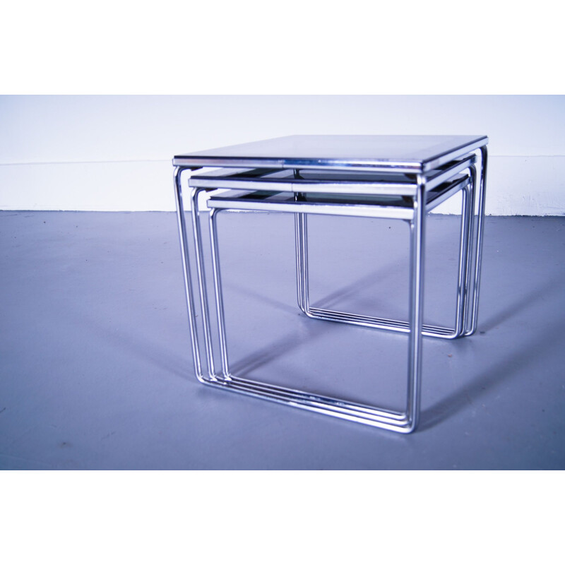 Vintage Smoked Two-tone Glass Nesting Tables Brabantia 