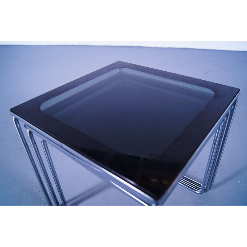 Vintage Smoked Two-tone Glass Nesting Tables Brabantia 