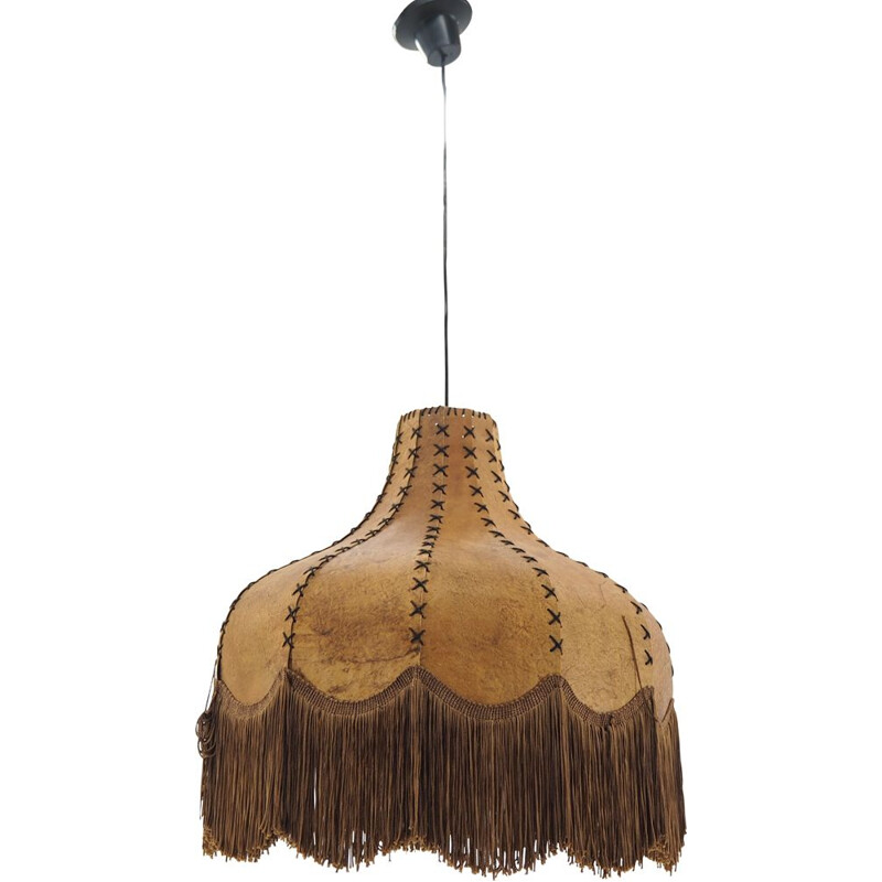 Large Midcentury Holland Sewn Ceiling Lamp Chandelier, 1970s