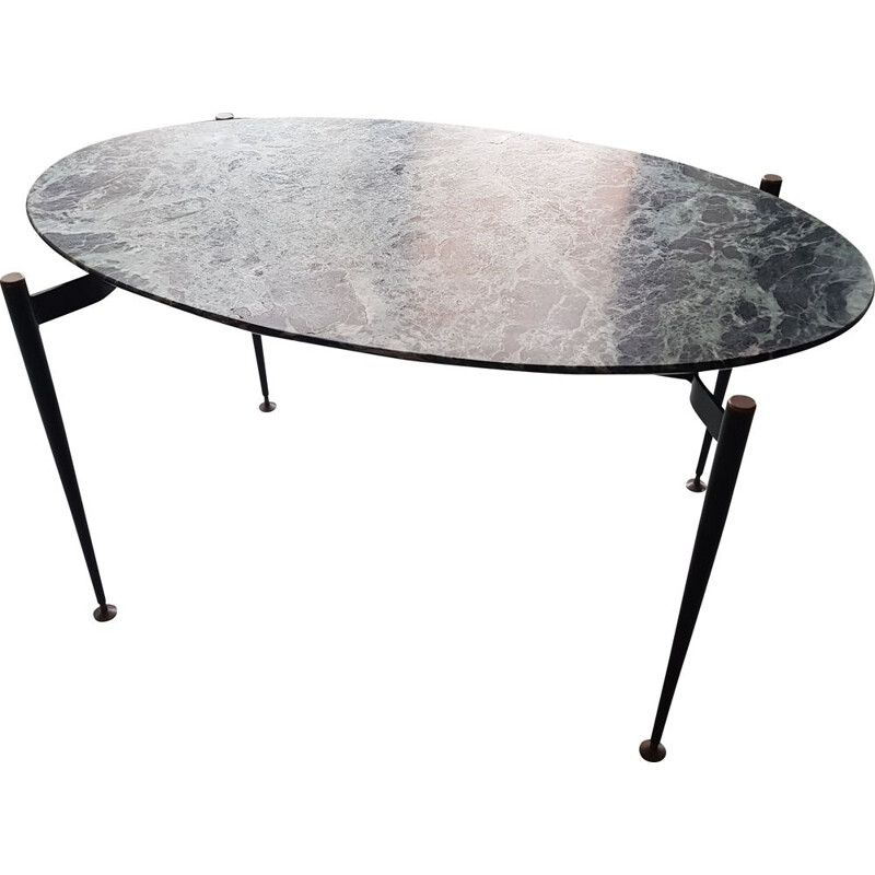 Mesa de centro vintage de mármol con base de metal, Italia