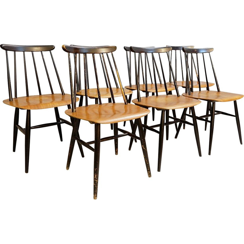 Set of 7 vintage chairs "Fanett" by Ilmari Tapiovaara for Edsby Verken