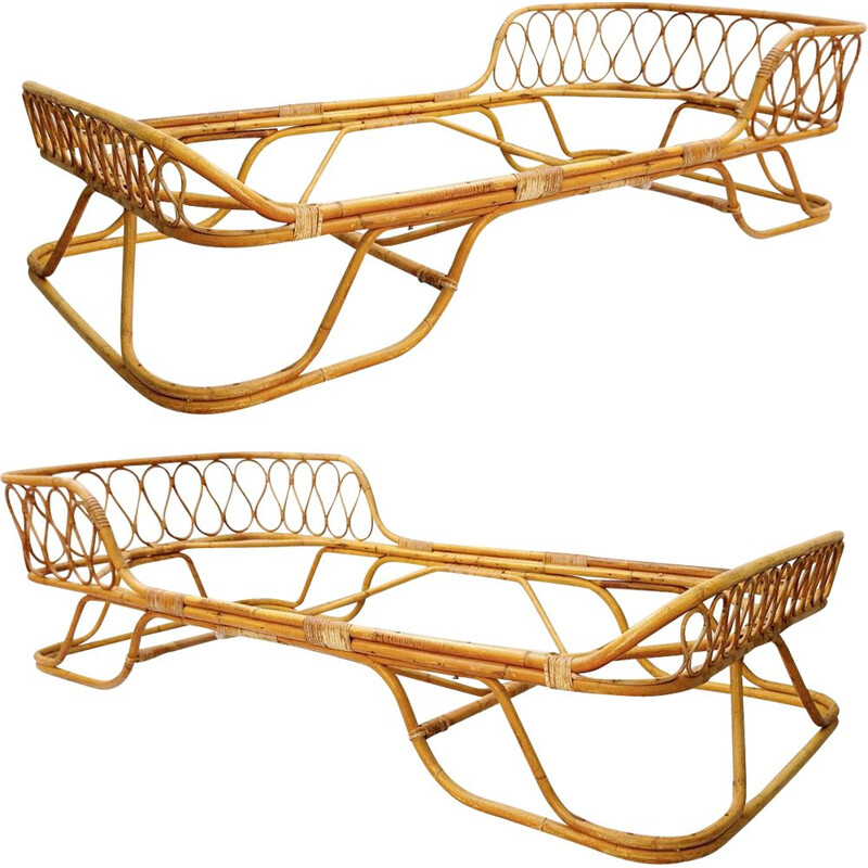 Vintage rattan and bamboo single beds