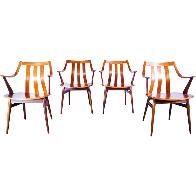 Ensemble de 4 fauteuils vintage en teck courbé Pastoe 1960