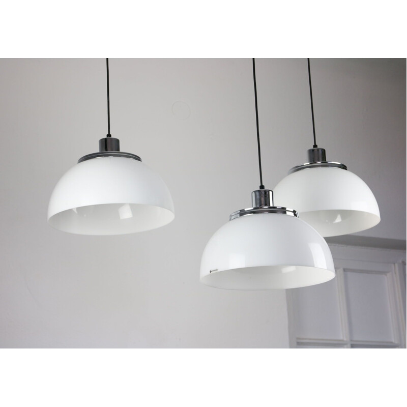 Set of 3 vintage faro pendant lamp by Luigi Massoni for Guzzini, 1960