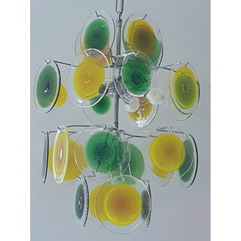 Vintage Green and Yellow Muranoglass Disc Chandelier by  Gino Vistosi, 1950