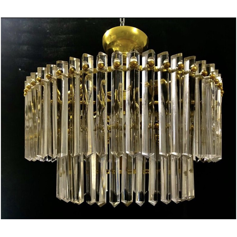 Vintage Glass and Brass Chandelier from Venini, 1960s