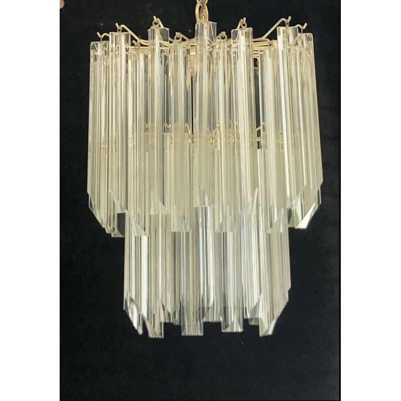 Vintage Gilt 2-Tier Chandelier by Venini, 1980s