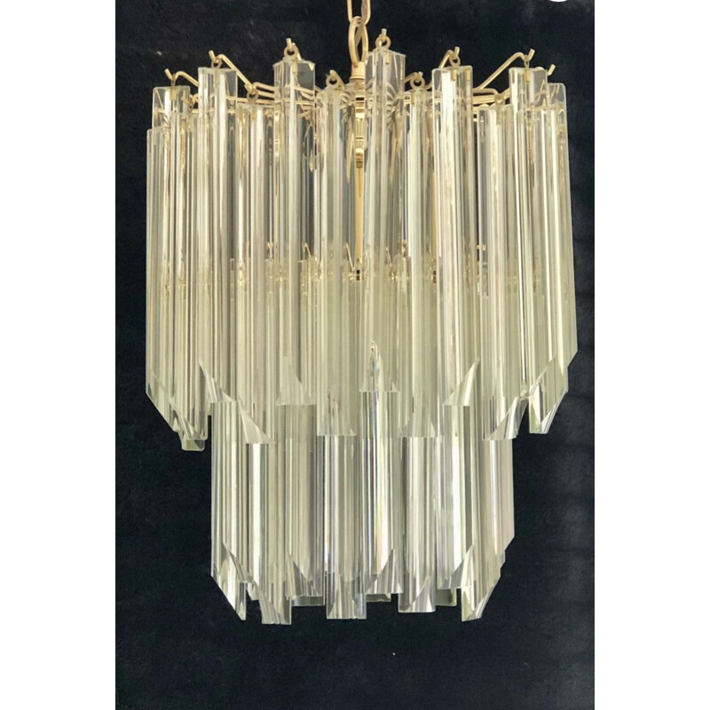 Vintage Gilt 2-Tier Chandelier by Venini, 1980s