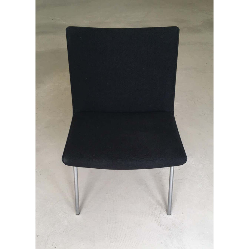 Vintage Airport Chair Reupholstered in Black Fabric Hans J. Wegner danish 1960s