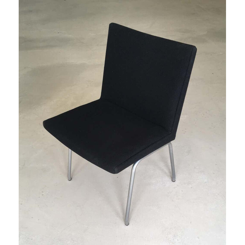 Vintage Airport Chair Reupholstered in Black Fabric Hans J. Wegner danish 1960s