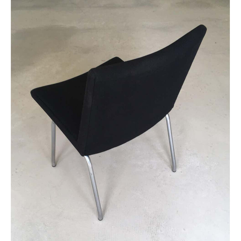 Vintage Airport Chair Reupholstered in Black Fabric Hans J. Wegner danish 1960s