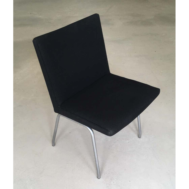 Vintage Airport Chair Reupholstered in Black Fabric Hans J. Wegner danish 1960s