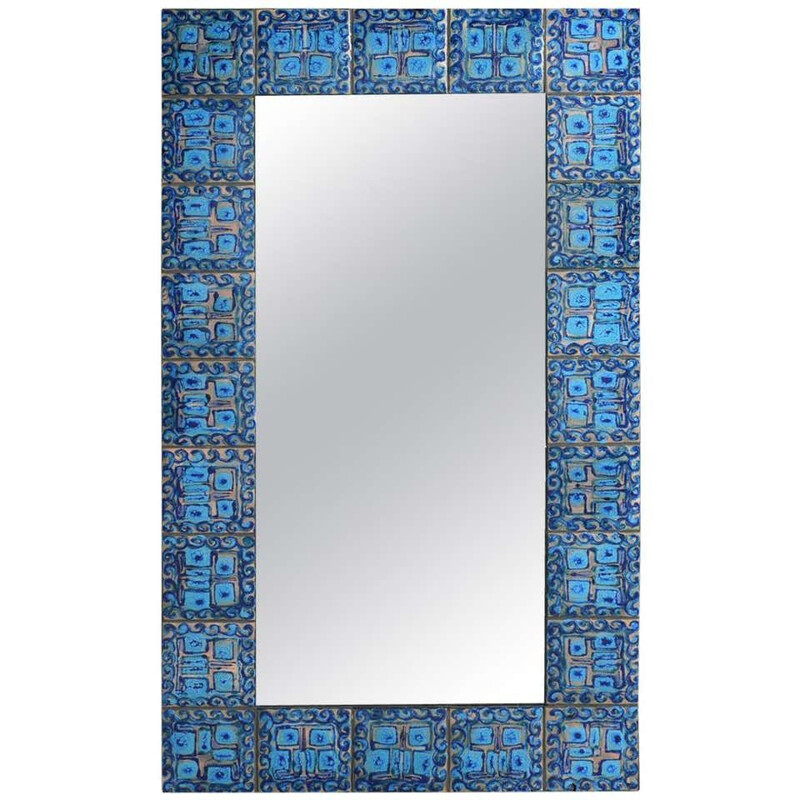 Vintage enamelled copper wall mirror by Bodil Eje, Denmark 1960