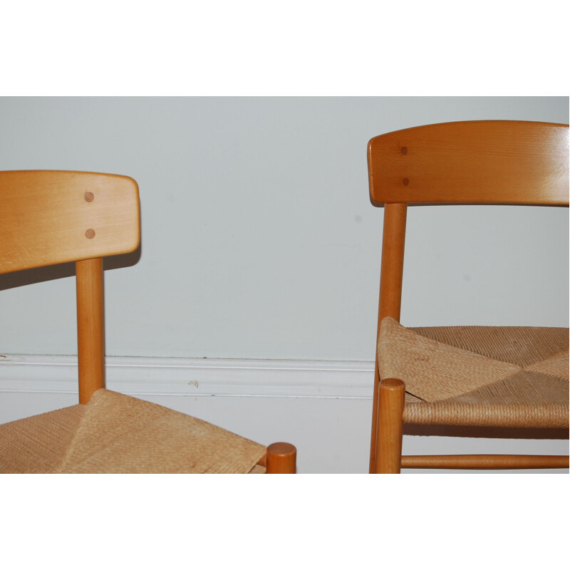 Pair of vintage beech Folkestolen "The People's Chair model J39" by Borge Mogensen, Denmark