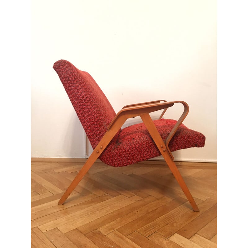 Pair of vintage red armchairs by Frantisek Jirak for Tatra Nabytok Pravenec, Czechoslovakia 1960