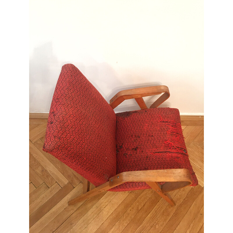 Pair of vintage red armchairs by Frantisek Jirak for Tatra Nabytok Pravenec, Czechoslovakia 1960