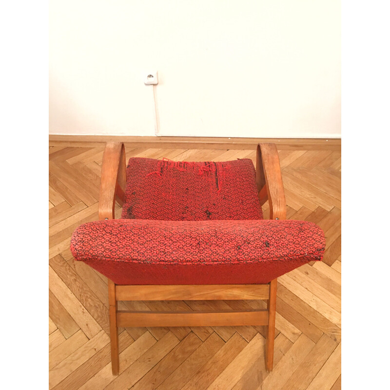 Pair of vintage red armchairs by Frantisek Jirak for Tatra Nabytok Pravenec, Czechoslovakia 1960