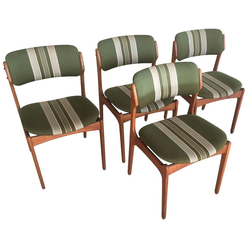 Juego de 4 sillas de teca vintage, Inc. 1960 Retapizado Erik Buch