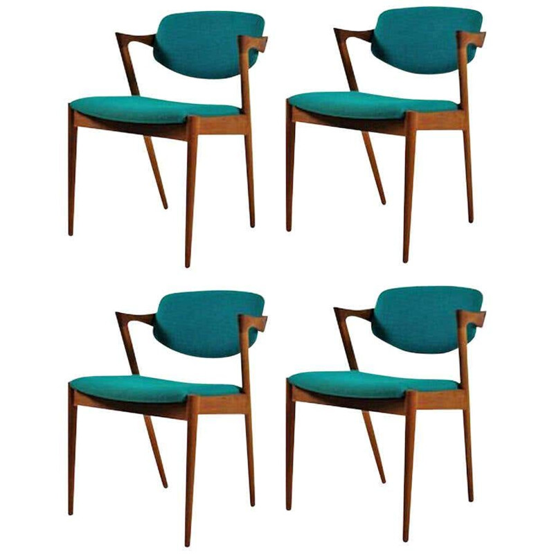 Set of 4 vintage Dining Chairs in Teak Inc Reupholstry Kai Kristiansen Danish 1960s