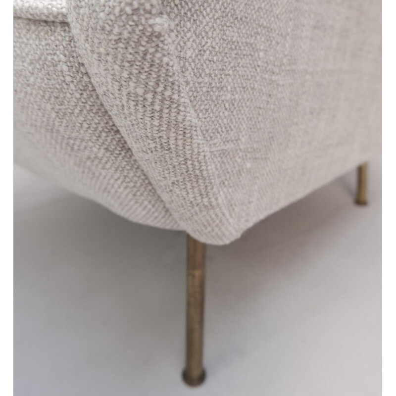 Pareja de sillones de latón vintage tapizados de nuevo en gris claro modelo 803 versión MarlGio Ponti