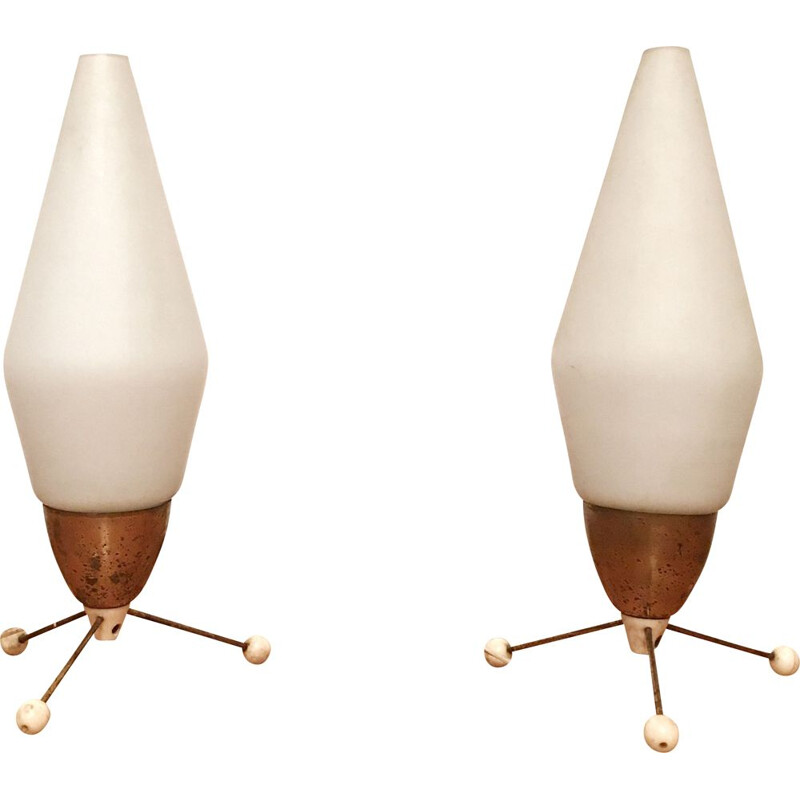Paire de lampes de chevet vintage en verre et en métal vaisseaux spatiaux fusées de Kamenický Šenov, Tchécoslovaquie 1960