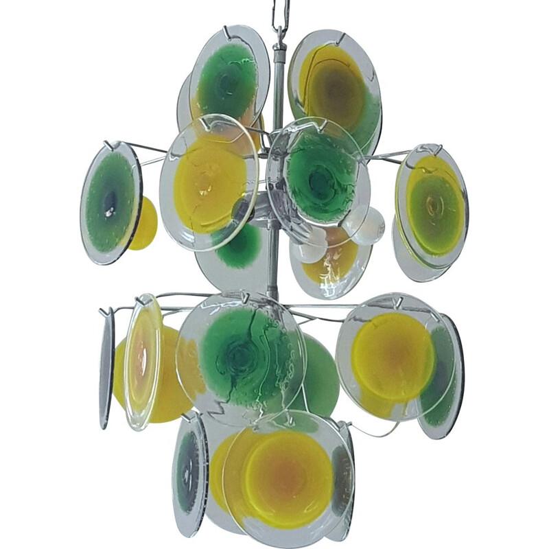 Vintage Green and Yellow Muranoglass Disc Chandelier by  Gino Vistosi, 1950