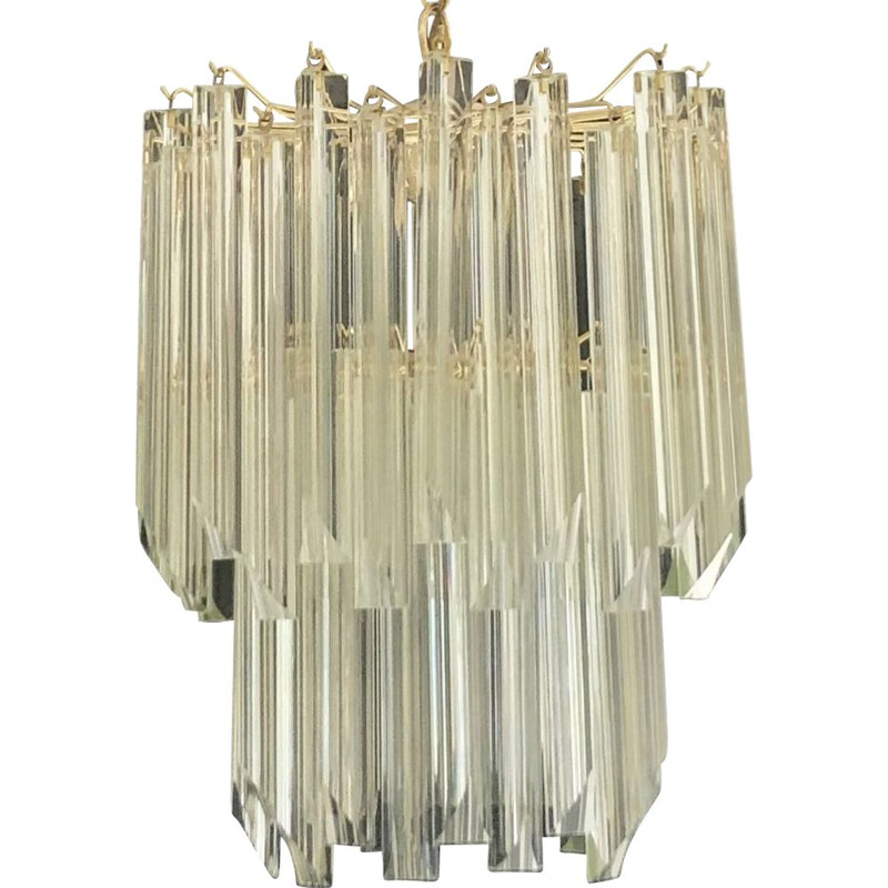 Vintage Gilt 2-Tier Chandelier by Venini, 1980s