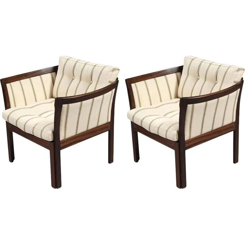 Pair of vintage mahogany and white plexus chairs by Illum Wikkelso for CFC Silkeborg, Denmark 1960