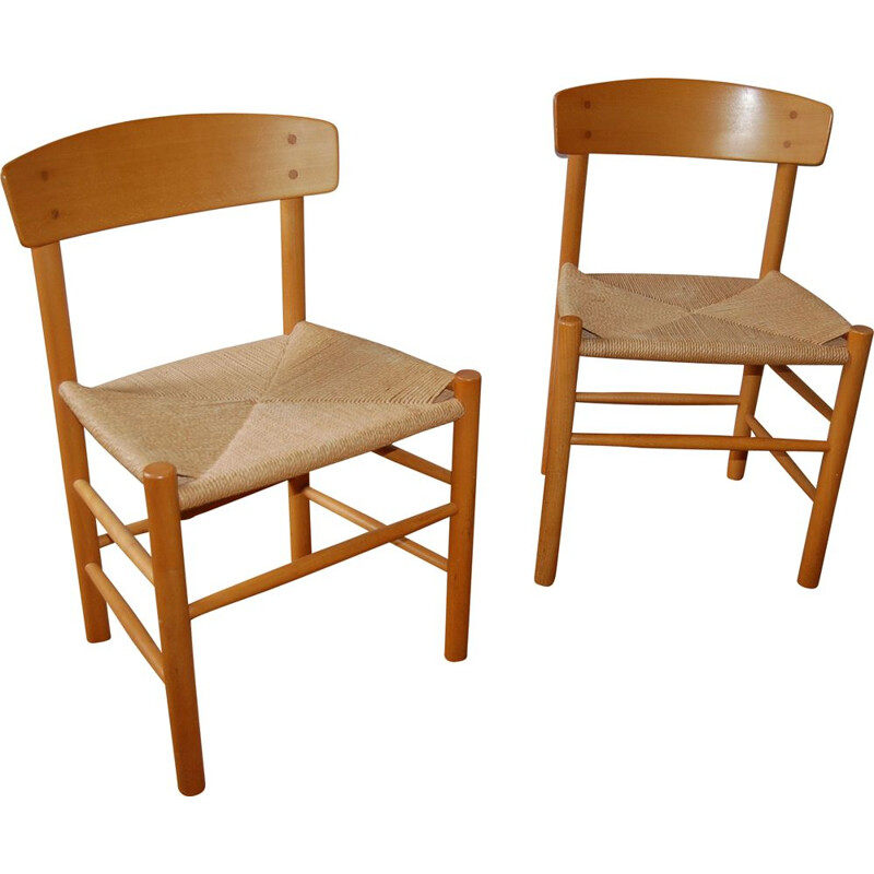 Pair of vintage beech Folkestolen "The People's Chair model J39" by Borge Mogensen, Denmark