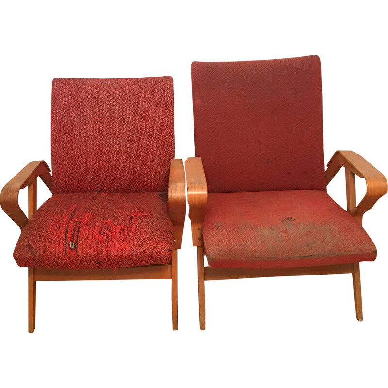 Pair of vintage red armchairs by Frantisek Jirak for Tatra Nabytok Pravenec, Czechoslovakia 1960