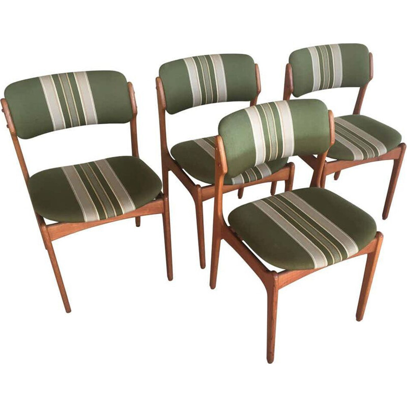 Set van 4 vintage teakhouten stoelen, Inc. 1960 Herstoffering Erik Buch