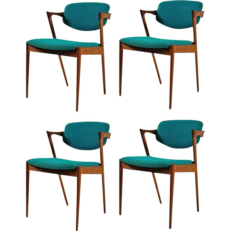 Set of 4 vintage Dining Chairs in Teak Inc Reupholstry Kai Kristiansen Danish 1960s