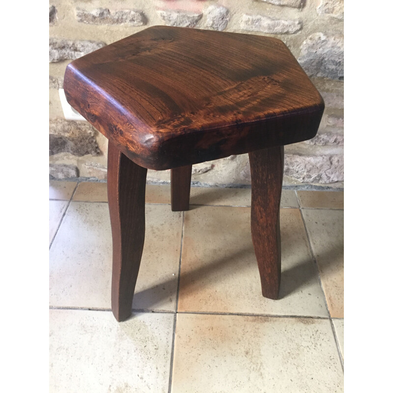 Pairs of brutal vintage solid elm stools by Olavi Hanninen 1960