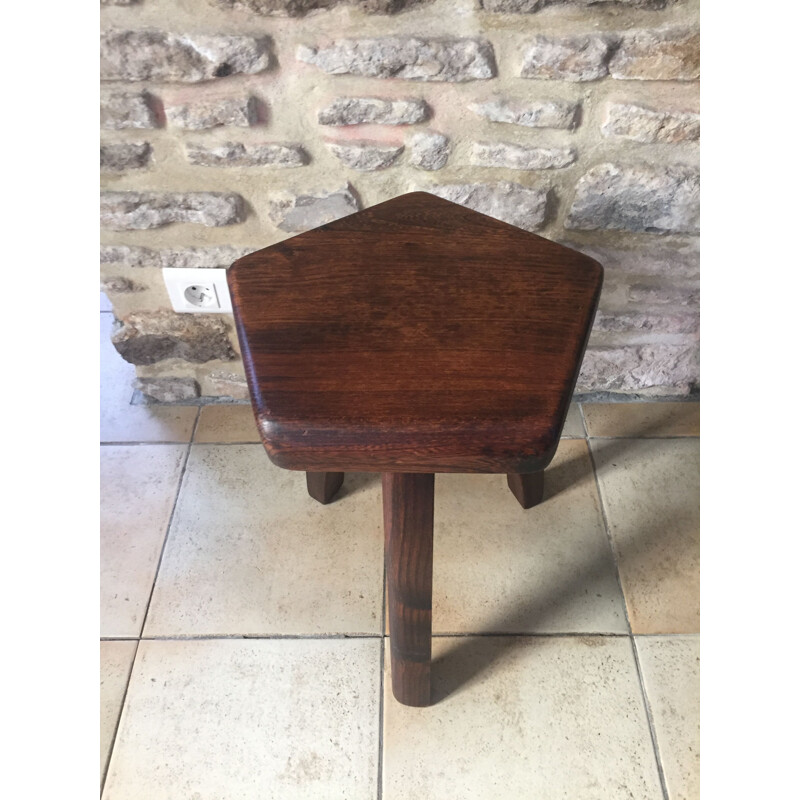 Pairs of brutal vintage solid elm stools by Olavi Hanninen 1960