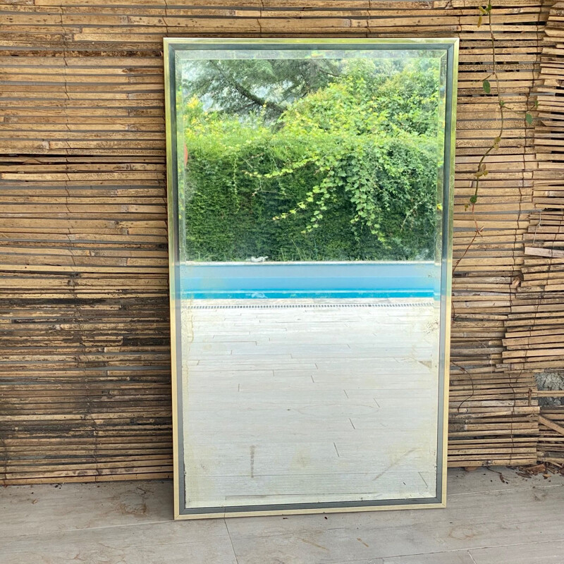 Vintage gold wall mirror in brass and glass, France 1970