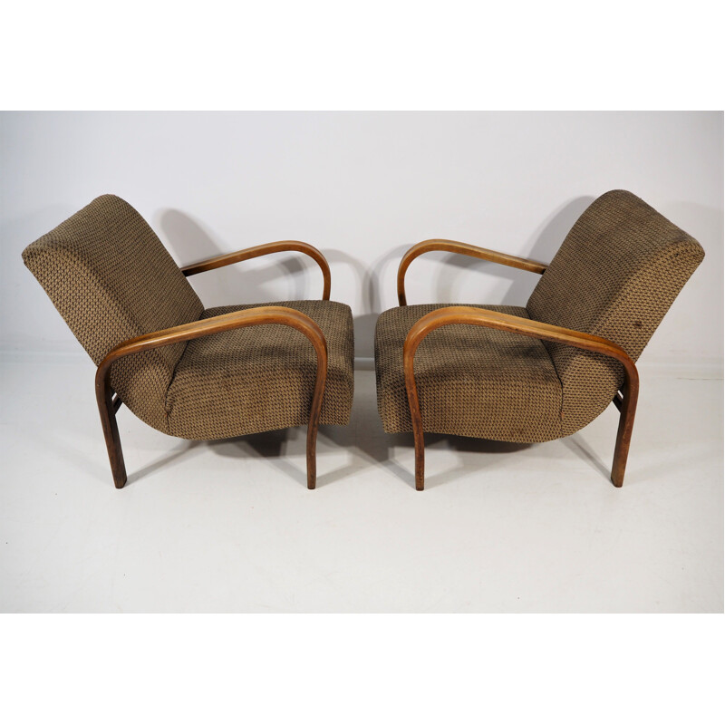 Pair of vintage Armchairs by Jindřich Halabala Art Deco 1950s