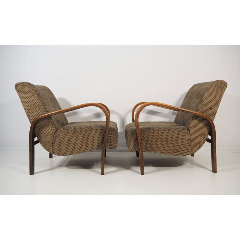 Pair of vintage Armchairs by Jindřich Halabala Art Deco 1950s