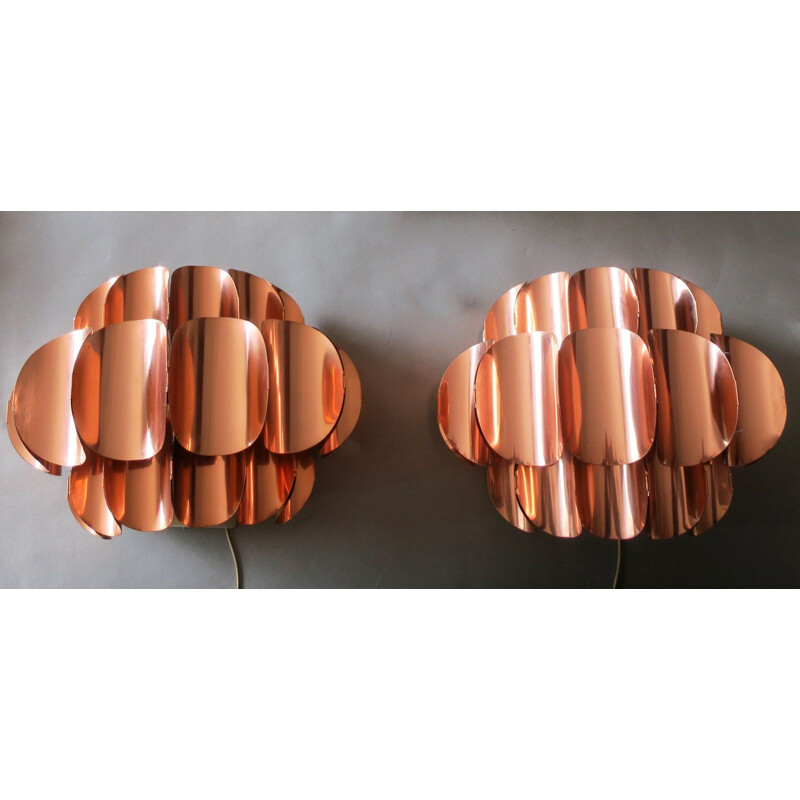 Pair of vintage copper wall lights by Thorsten Orrling for Temde, Switzerland 1960s