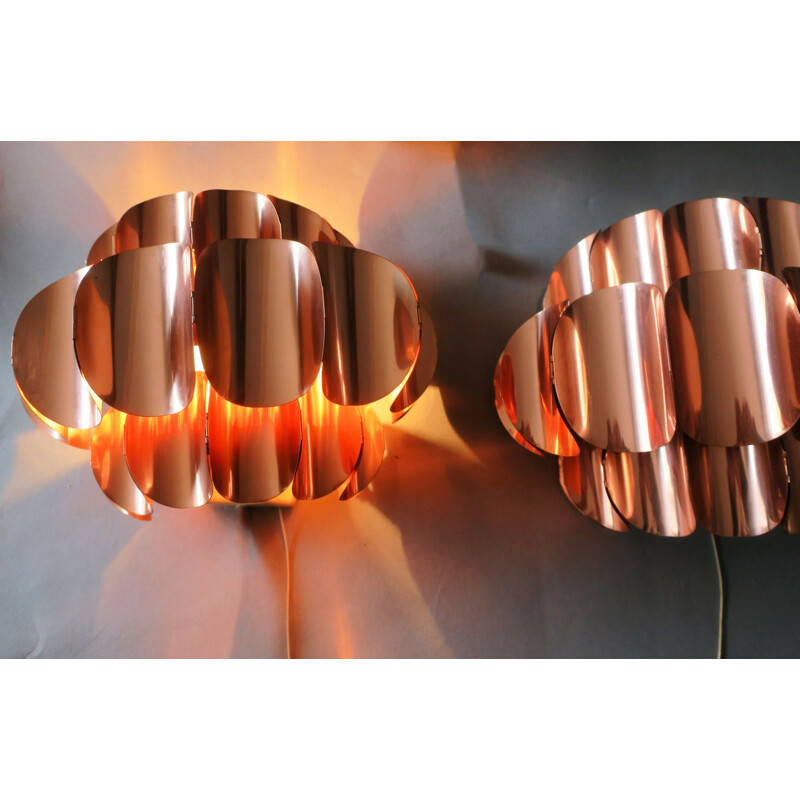 Pair of vintage copper wall lights by Thorsten Orrling for Temde, Switzerland 1960s