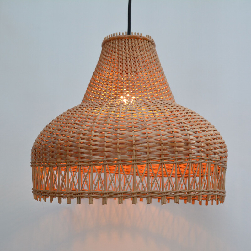 Vintage Ceiling lamp with a wicker shade, Denmark, 1960s