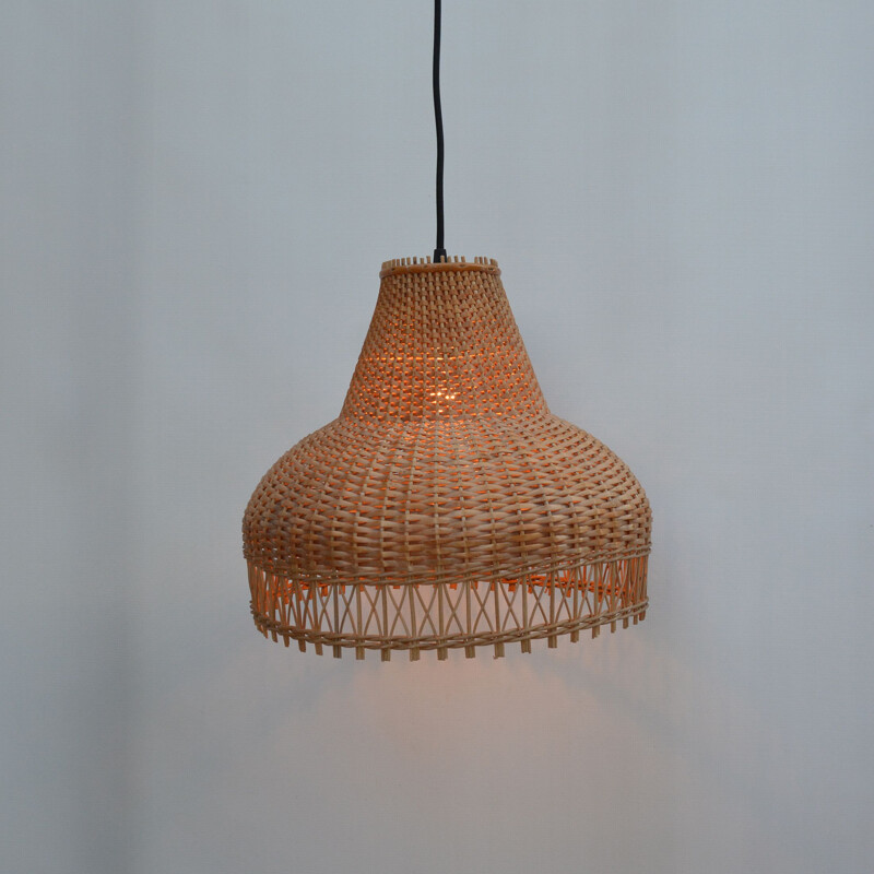 Vintage Ceiling lamp with a wicker shade, Denmark, 1960s