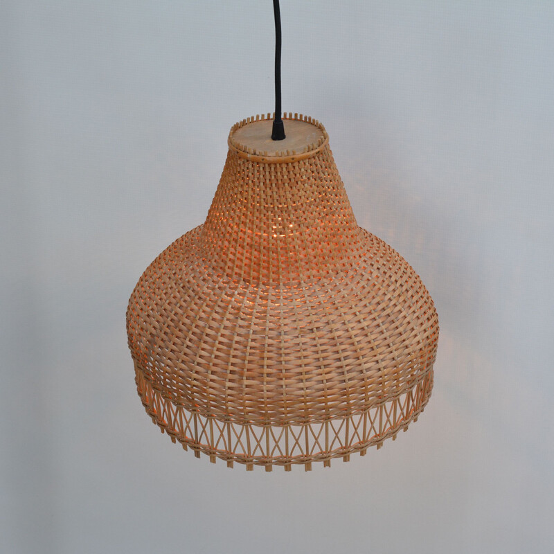 Vintage Ceiling lamp with a wicker shade, Denmark, 1960s