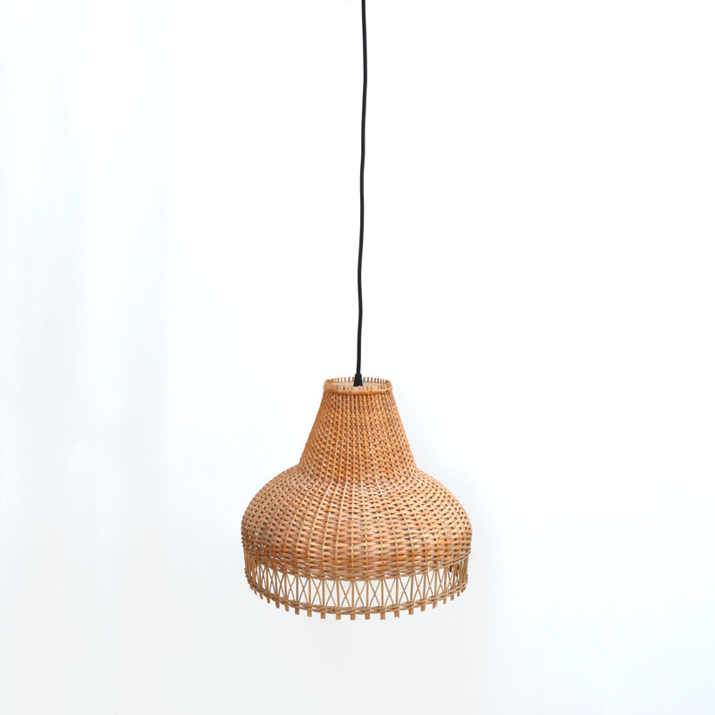 Vintage Ceiling lamp with a wicker shade, Denmark, 1960s