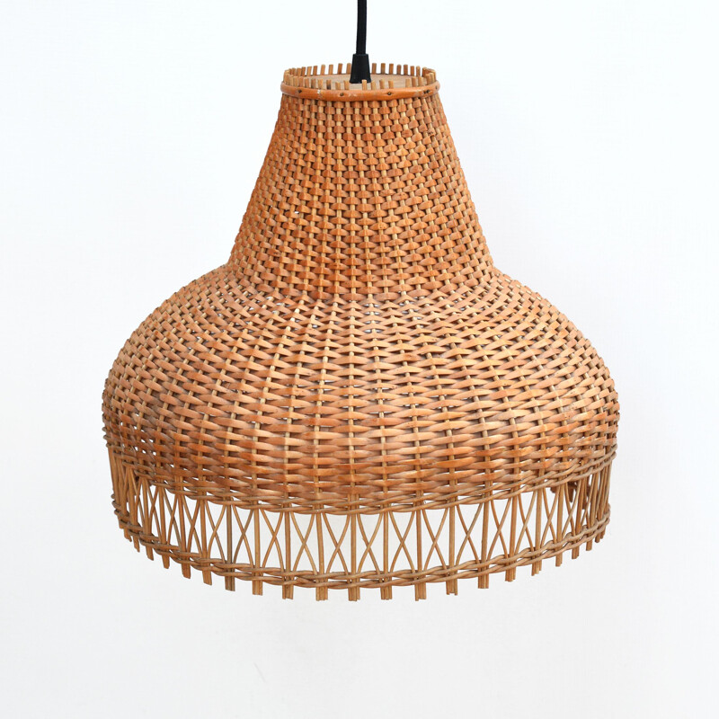 Vintage Ceiling lamp with a wicker shade, Denmark, 1960s