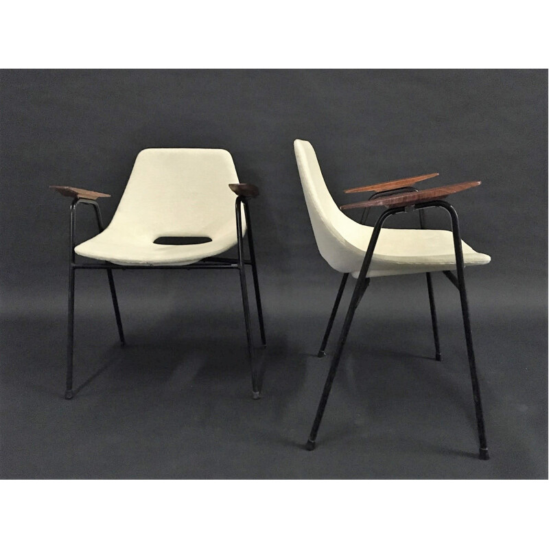 Pair of vintage bridge armchairs model Tonneau by Pierre Guariche - Steiner Edition - 1954